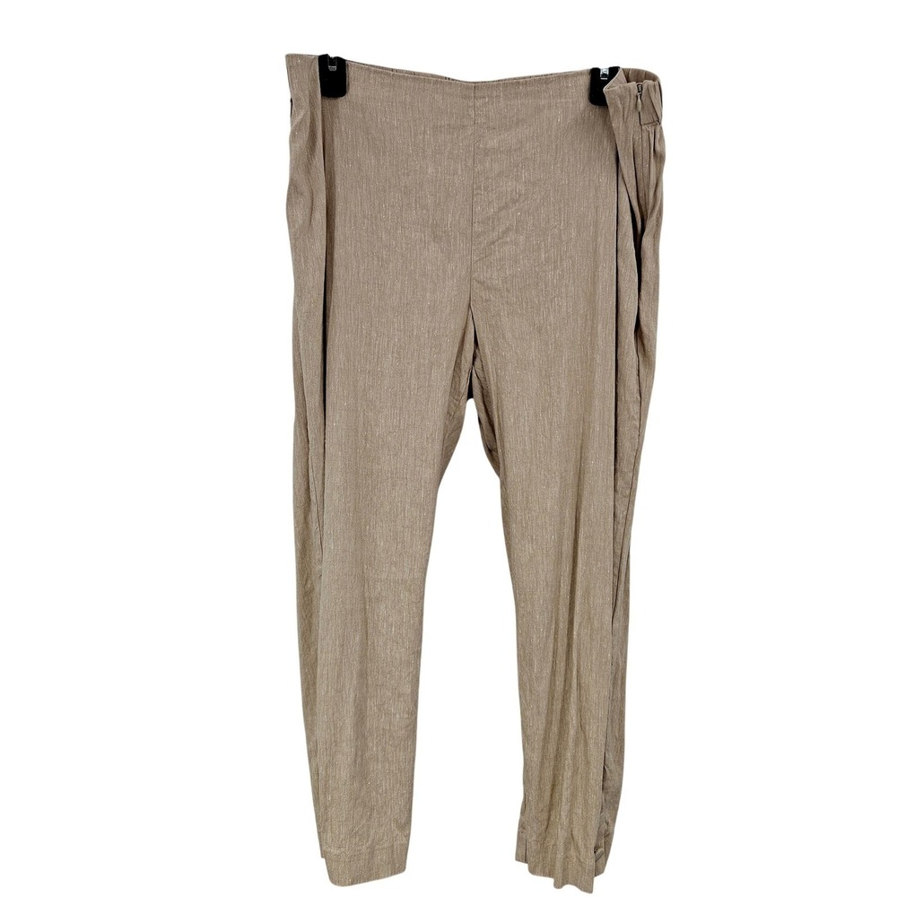 J Jill Linen Stretch Pants Women L Petite Beige Crop Straight Preppy Coastal - Picture 2 of 14
